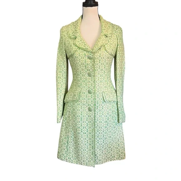 Vintage Lime Green Tweed Duster Trench Coat ASO Lorelai Gilmore Girls - Picture 4 of 12